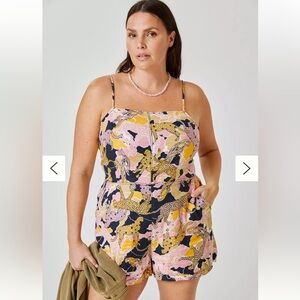 Sz 14P Maeve Anthropologie Tie-Back Mini Romper print parrot cheetah linen blend